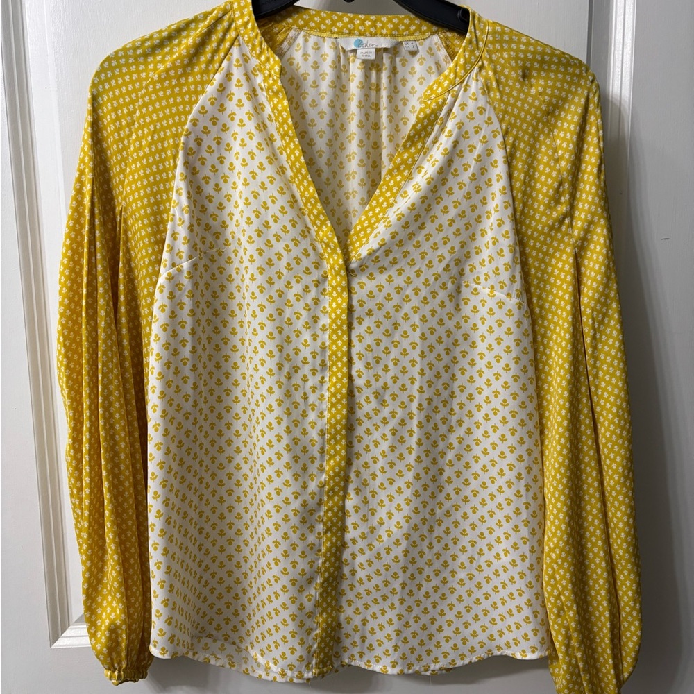 Boden Harriet Blouse in a marigold yellow and white floral mixed print size 2